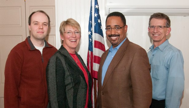 Newly-elected officers of the Republican Party of Kalamazoo County (KGOP). The 42-member Executive Committee of the KGOP elected new leadership at its December 13 meeting. From left, Allan Bickle, Secretary; Melanie Kurdys, Vice-Chair; David Worthams, Chairman; and Stan Runyon, Treasurer. They will serve a two-year term. Photo by Anthony Dugal.